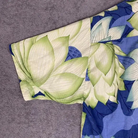 Tommy Bahama Hawaiian Shirt Men L Green Blue Floral 100% Silk Resort Vacation - Picture 11 of 16